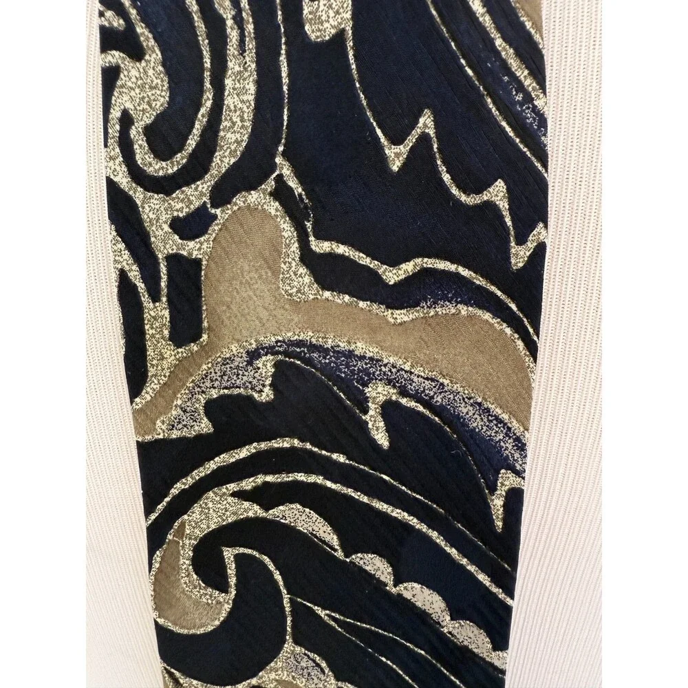 Stefano Enrici Navy and Tan Paisley Silk Jacquard Tie (Handmade in‎ Italy)
